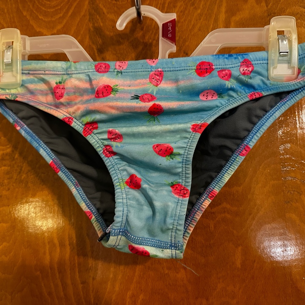 Strawberry Print Kids Swim Bottoms - Blue and Red